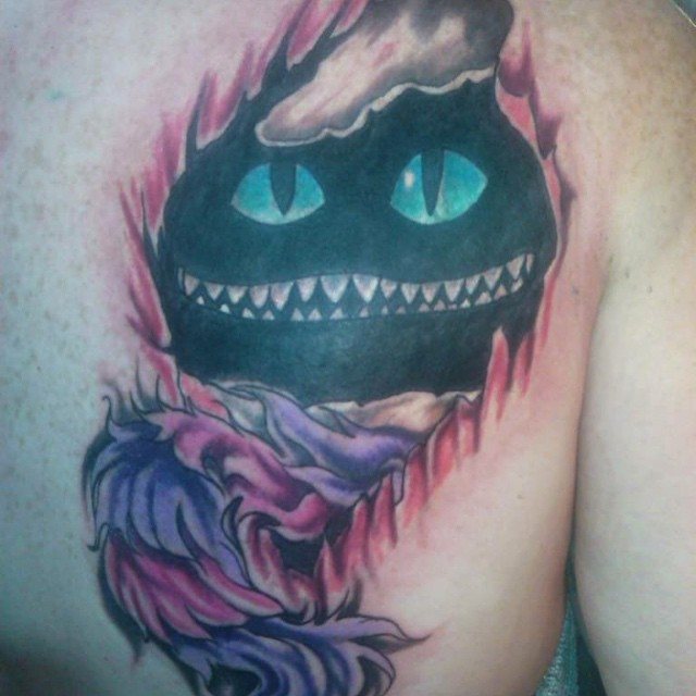 Color Cheshire cat tattoo